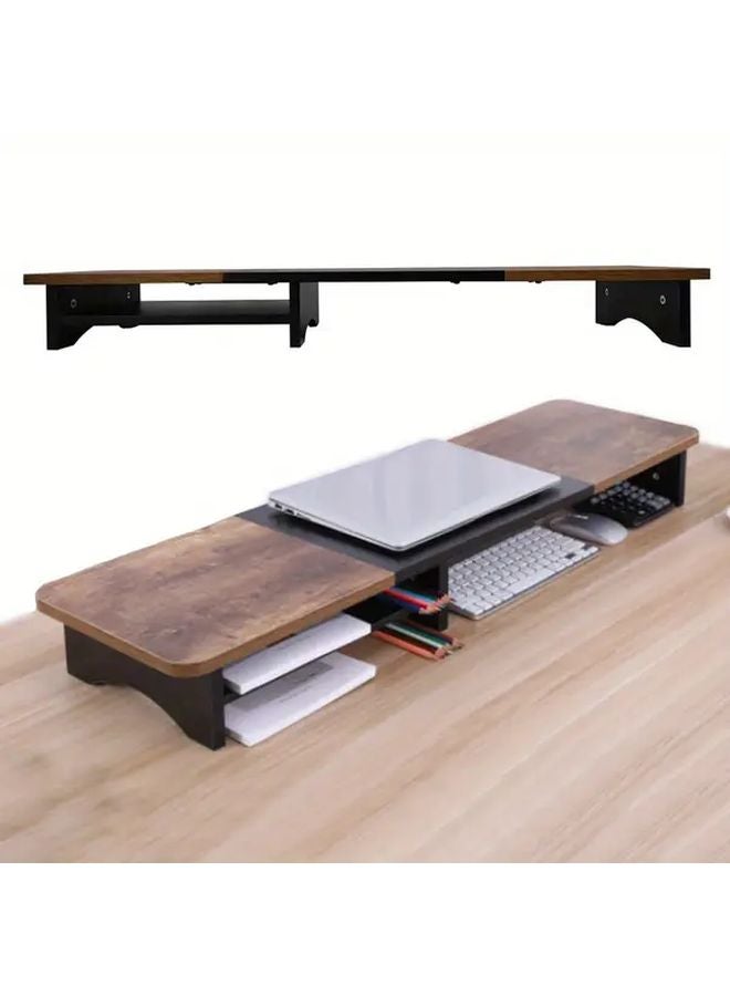 Wooden Dual Monitor Stand Riser for Home Office Computer Desk - Image 2